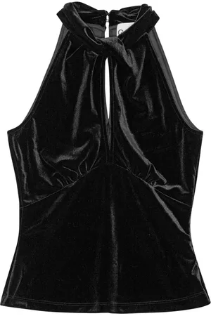 Ganni Keyhole-neck velvet top