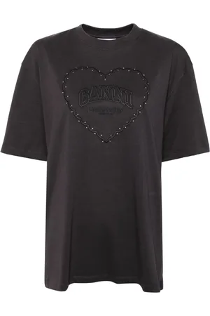 Ganni Heavy cotton drop shoulder heart T-shirt