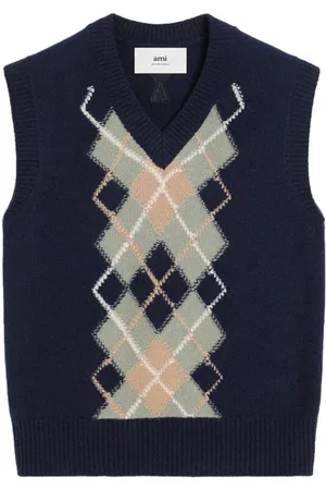 Ami Argyle wool-cashmere blend sleevless jumper