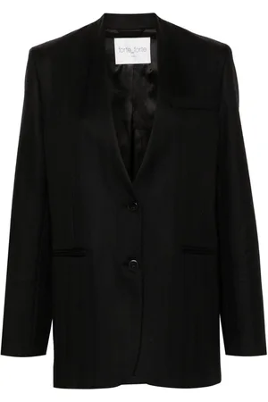 FORTE FORTE Collarless herringbone single-breasted blazer