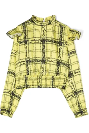 Twin-Set Logo-print check-pattern ruffled blouse