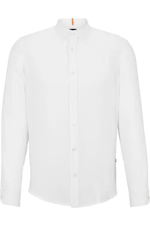HUGO BOSS Logo-tag linen shirt
