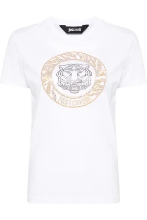 Roberto Cavalli Tiger Head studded cotton T-shirt