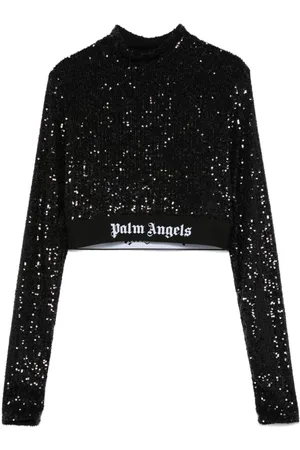 Palm Angels Logo-waistband sequined top