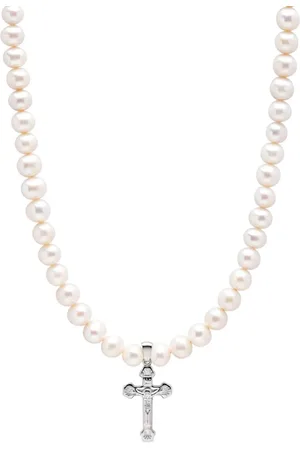 Nialaya Cross-pendant pearl necklace