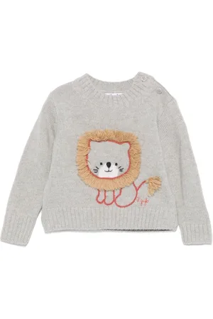 Il gufo Lion-embroidered virgin-wool sweater