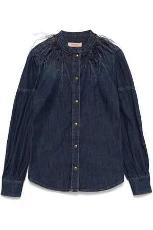 Twin-Set Feather-detail denim shirt