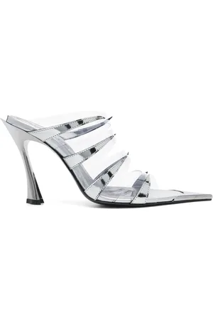 MUGLER 90mm chrome leather fang sandals