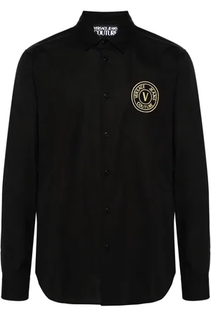 VERSACE Logo-embroidered cotton shirt