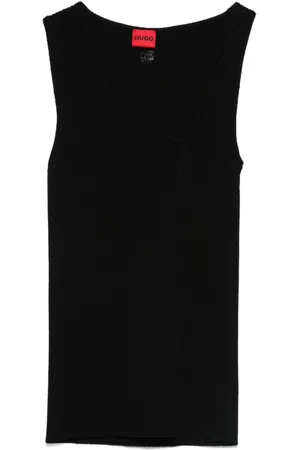 HUGO BOSS Sleeveless asymmetric V-neck knitted top