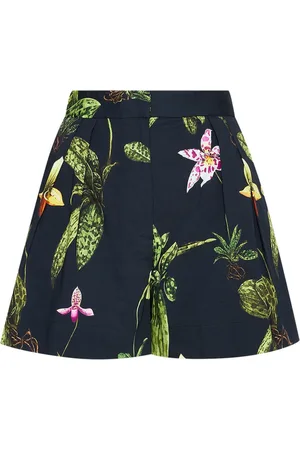Oscar de la Renta Orchid cotton poplin wide-leg shorts