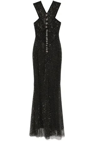 Self-Portrait Rhinestone-embellished mesh midi dress