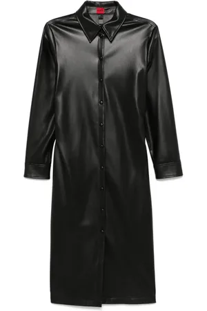 HUGO BOSS Faux-leather midi shirt dress
