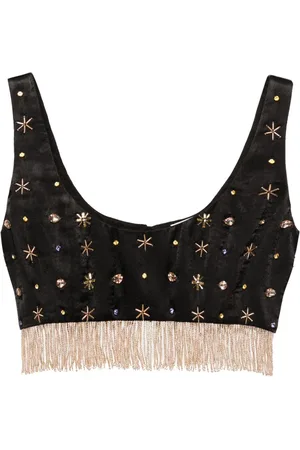 FORTE FORTE Fringed bead-embellished crop top