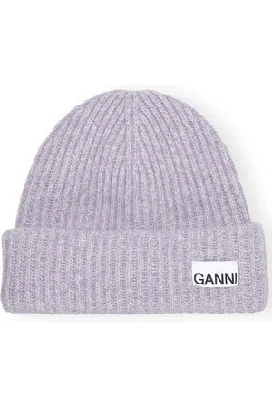 Ganni Logo-patch ribbed knit beanie