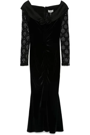 NISSA Floral-appliqu?? velvet midi dress