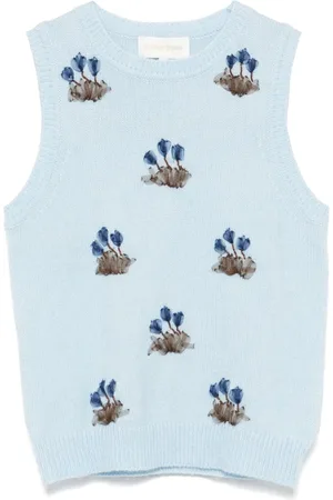 Shushu/Tong Floral-embroidered knitted vest