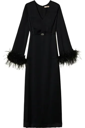 Twin-Set Feather-detail satin maxi dress