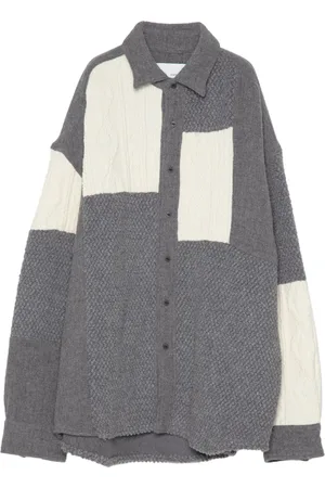 YOSHIO KUBO Long-sleeve knitted-panels shirt