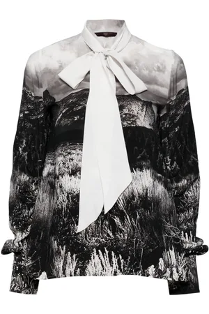 High Wyoming-landscape print long-sleeves blouse