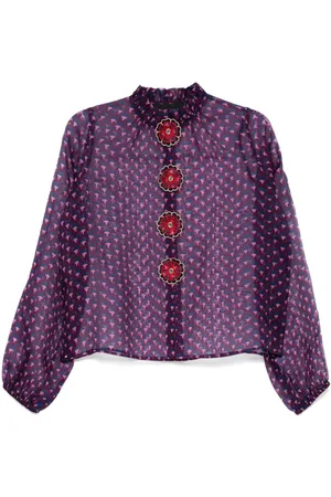Cynthia Rowley Floral-buttons silk blouse