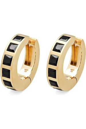 TOM WOOD 9kt yellow Arch Square onyx hoop earrings