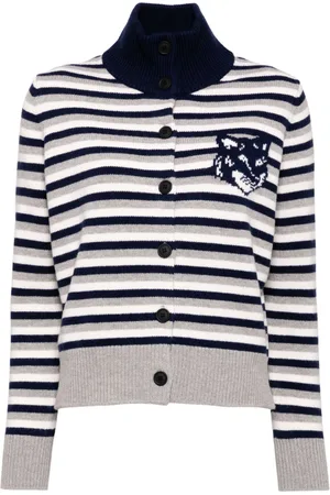 Maison Kitsuné Fox head intarsia striped regular cardigan