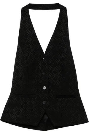 Marine Serre Moon Diamond-jacquard halterneck top