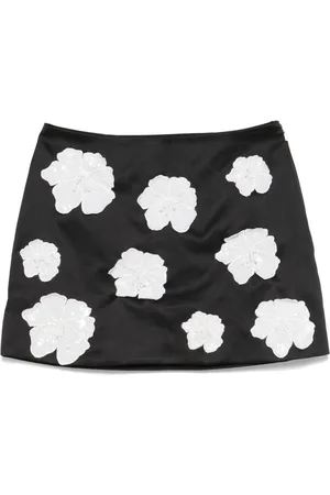 ROTATE Floral-appliqu?? satin mini skirt
