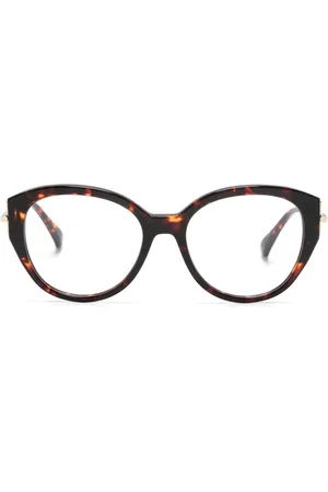 Max Mara Tortoiseshell-effect round-frame glasses