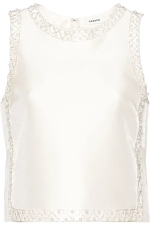 Sandro Rhinestoned satin crop top