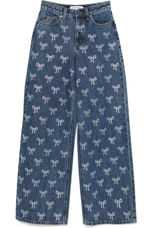 Self-Portrait Rhinestone bow jeans