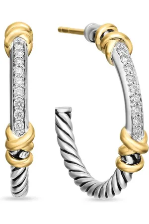 David Yurman 18K yellow gold and sterling Petite Helena Wrap diamond hoop earrings (1in)