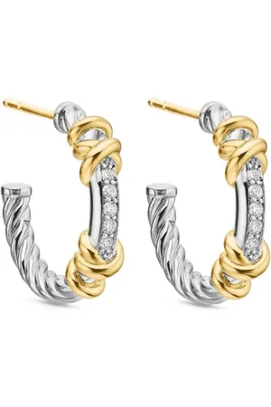 David Yurman 18K yellow gold and sterling Petite Helena Wrap diamond hoop earrings (3/4in)