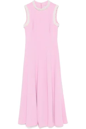 Self-Portrait Crepe faux-pearl-trim midi dress