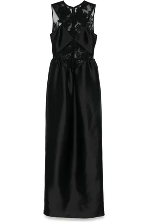 Self-Portrait Lace-trim taffeta maxi dress