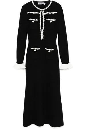 Self-Portrait Pearl-trim knit midi dress