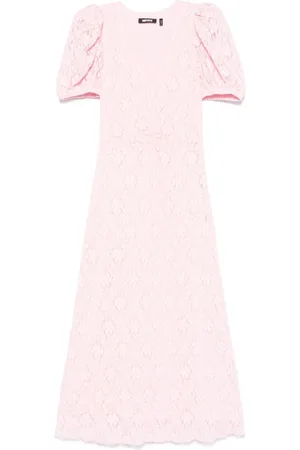 ROTATE Lace puff-sleeve midi dress