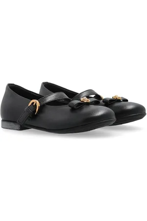 VERSACE Logo-plaque leather ballerina shoes