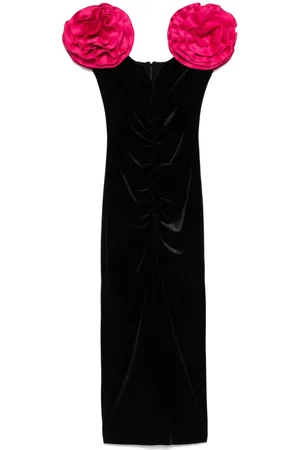 NISSA Floral-appliqu?? velvet midi dress