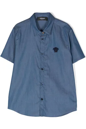 VERSACE Medusa Head-patch chambray denim shirt