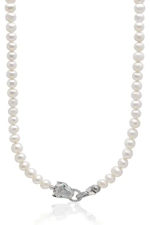 Nialaya Panther head lock pearl necklace