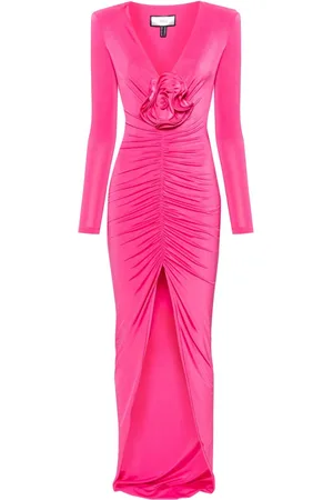 NISSA Floral-appliqu?? satin maxi dress