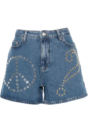 Moschino Logo-patch stud-embellished denim shorts