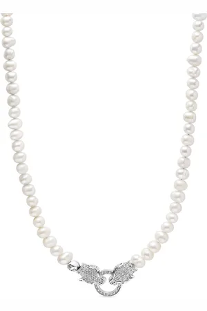 Nialaya Diamond-panther freshwater-pearl necklace