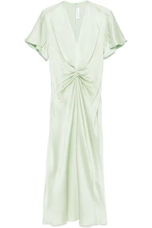 Victoria Beckham Gathered-detail V-neck midi dress