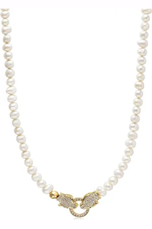 Nialaya Diamond-panther freshwater-pearl necklace