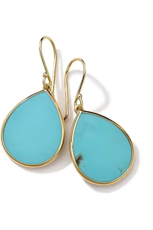 Ippolita 18kt yellow small Polished Rock Candy Teardrop turquoise earrings