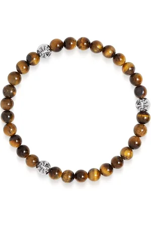 Nialaya 6mm tiger eye and diamond beaded bracelet