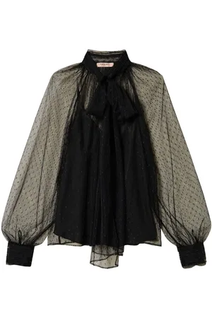 Twin-Set Sash-collar tulle blouse
